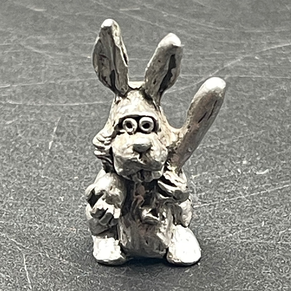 VTG Pewter Miniature Rabbit‎ Bunny Figurine Baseball Player 1 Inch Small Metal
